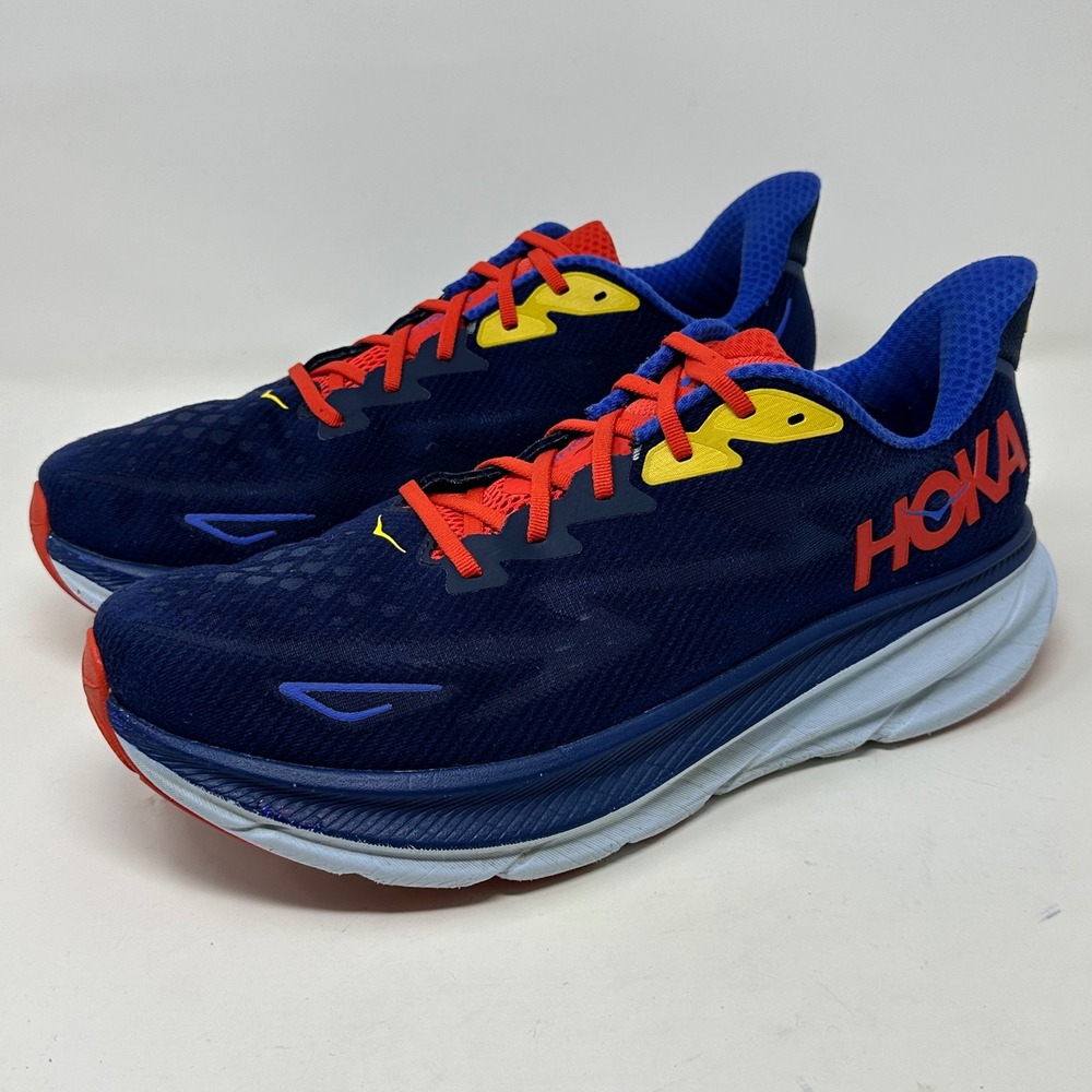 Hoka Clifton 9 Men Shoe 13 Wide 2E Blue Orange Running Jogging Active NO INSOLES